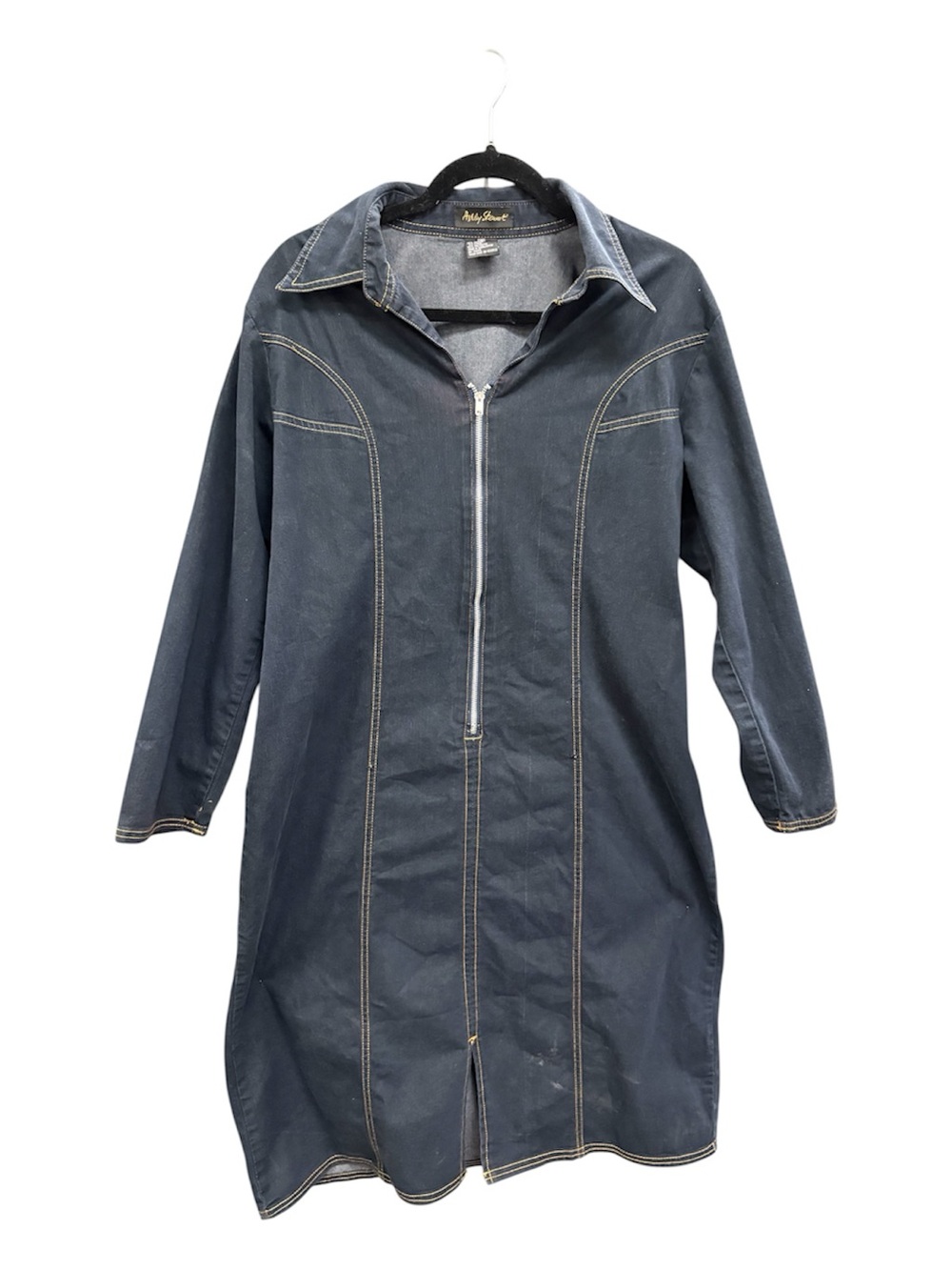 Ashley Stewart Navy Long Zip-Front Jean Jacket